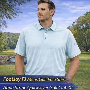 FootJoy FJ Mens Golf Polo Shirt Aqua Stripe Quicksilver Golf Club XL